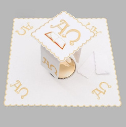 Bielizna kielichowa ołtarzowa bogato haftowana Alfa Omega