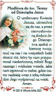 Obrazek plastikowy z modlitwą Święta Teresa od Dzieciątka Jezus