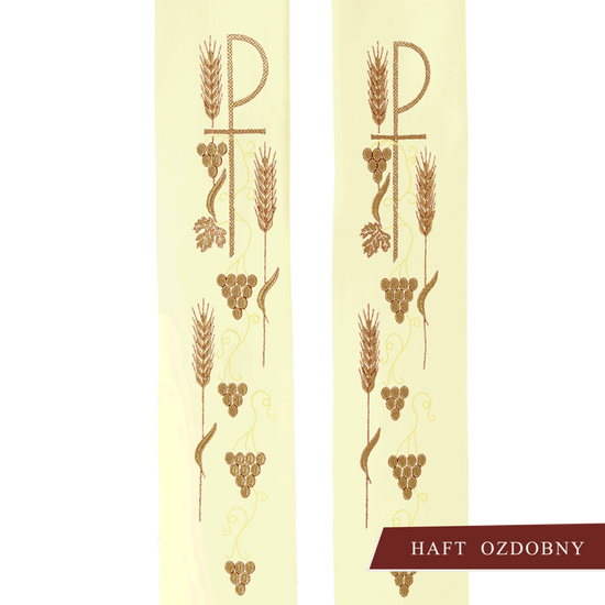 Ecru stuła kapłańska haftowana "Krzyż z winogronami" 