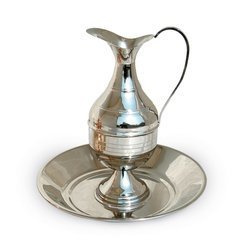 Dzbanek z misą, nikiel polerowany - 23 cm