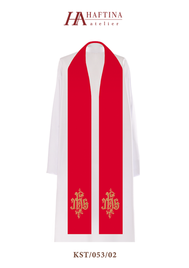 Czerwona stuła haftowana IHS 