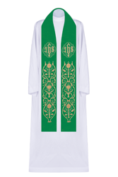 Stuła z symbolem JHS i szerokim ozdobnikiem