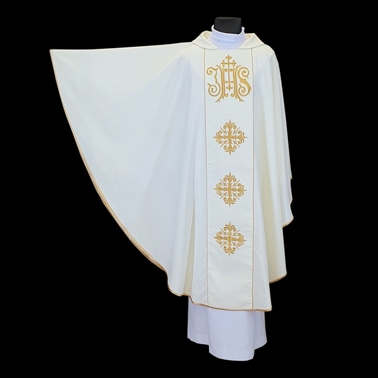 Ornat Ecru ze złotym IHS i krzyżami 
