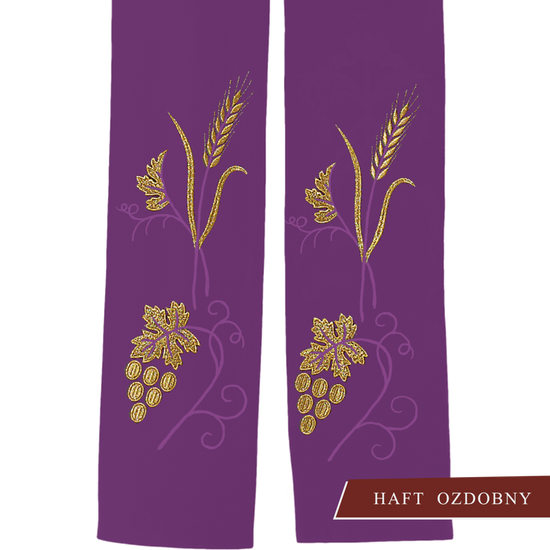 Fioletowa stuła haftowana "Winogrona i kłosy" 