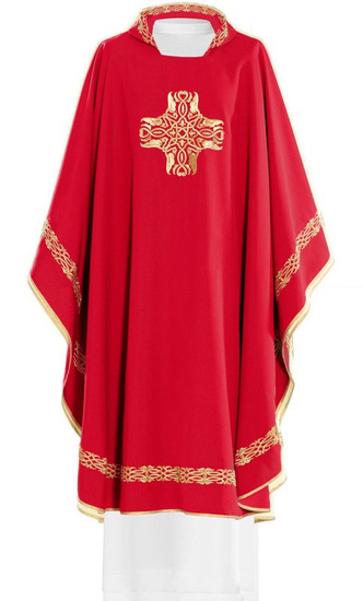 Czerwony ornat haftowany "Krzyż z symbolem IHS" 