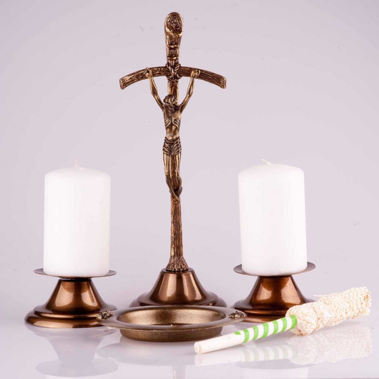 Komplet kolędowy - metalowy Krzyż papieski 26 cm