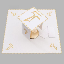 Bielizna kielichowa ołtarzowa bogato haftowana krzyż TAU złoty