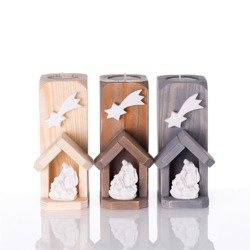 Świecznik - szopka bożonarodzeniowa - drewno - Święta Rodzina - Alabaster