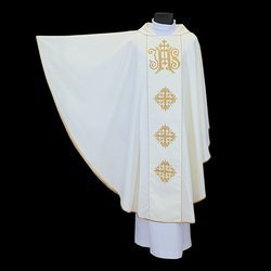Ornat Ecru ze złotym IHS i krzyżami 