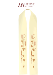 Ecru stuła kapłańska haftowana "Krzyż z winogronami" 