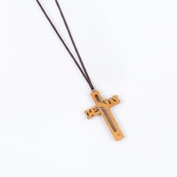 Naszyjnik - krzyżyk - JESUS - drewno - rzemyk
