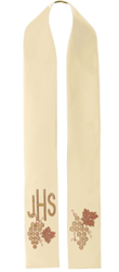Ecru stuła kapłańska haftowana "IHS  z winogronami"  