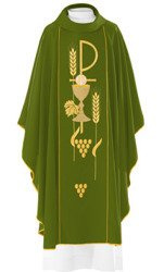 Zielony ornat haftowany Kielich z symbolem IHS 