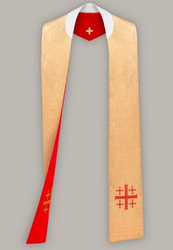 Stuła haftowana z krzyżem jerozolimskim - szeroka dwustronna (złota i czerwona)