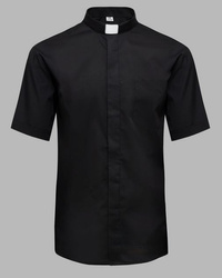 Koszula kapłańska z koloratką KRÓTKI RĘKAW - czarna