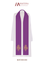 Fioletowa stuła kapłańska z symbolem IHS 