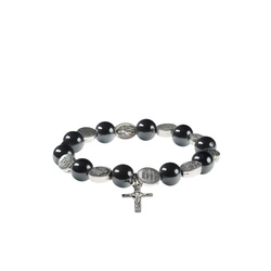 Bransoletka - dziesiątek różańca - hematyt - Jezus Miłosierny - Ematite