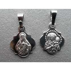 Medalik srebrny Matka Boża Szkaplerzna i Serce Jezusa 