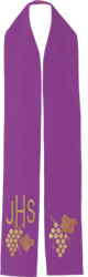 Fioletowa stuła kapłańska haftowana "IHS z winogronami"  
