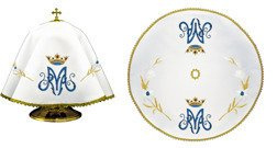 Welon na puszkę haftowany okrągły z motywem Maryjnym