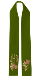 Zielona stuła kapłańska haftowana "IHS z winogronami" 