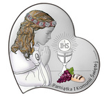 Obrazek z wizerunkiem dziewczynki modlącej IHS - Pamiątka I Komunii Świętej kolorowy