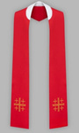 Stuła haftowana z krzyżem jerozolimskim - szeroka jednostronna (czerwona)