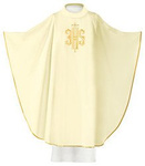 Ecru ornat haftowany z symbolem IHS