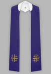 Stuła haftowana z krzyżem jerozolimskim - szeroka dwustronna (fioletowa i biała)