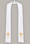 Stuła kapłańska haftowana wąska - krzyż prosty (biała)