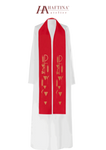 Stuła kapłańska haftowana "Krzyż z winogronami" czerwona