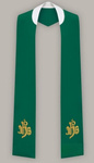 Stuła haftowana z IHS - szeroka jednostronna (zielona)