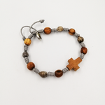 Bransoletka dziesiątka różańca z drzewa oliwnego szara