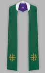 Stuła haftowana z krzyżem jerozolimskim - szeroka dwustronna (zielona i fioletowa)