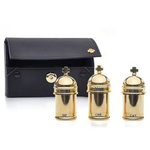 Pojemnik na oleje - vintage potrójny w etui skórzanym