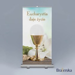Baner roll-up Pierwsza Komunia Święta - Kielich z hostią Eucharystia daje życie