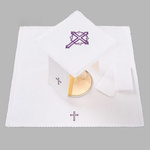 Bielizna kielichowa ołtarzowa wykończona koronką krzyż fioletowy z cierniami