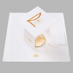 Bielizna kielichowa ołtarzowa wykończona koronką IHS z kielichem czerwony