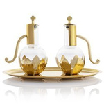 Ampułki na wino i wodę - taca - zestaw - mosiądz