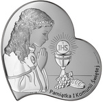 Obrazek z wizerunkiem modlącej dziewczynki IHS-Pamiątka I Komunii Świętej