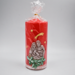 Świeca Bożonarodzeniowa czerwona św. Rodzina z gwiazdą 15 cm