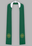 Stuła haftowana - wąska jednostronna z krzyżem (zielona)