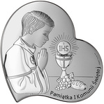 Obrazek z wizerunkiem chłopca modlącego IHS - Pamiątka I Komunii Świętej