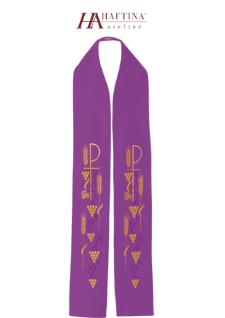 Fioletowa stuła kapłańska haftowana "Krzyż z winogronami"