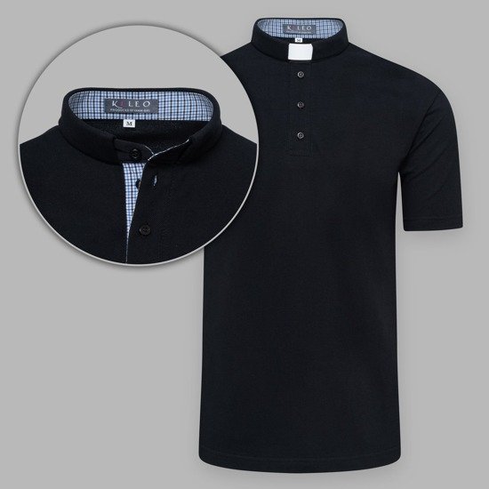  Koszulka polo kapłańska z krótkim rękawem - czarna