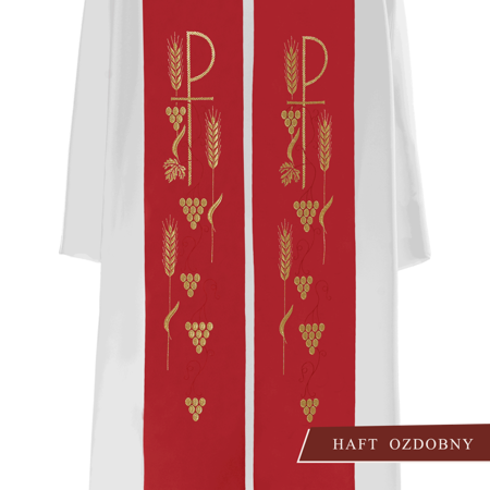  Stuła kapłańska haftowana "Krzyż z winogronami" czerwona