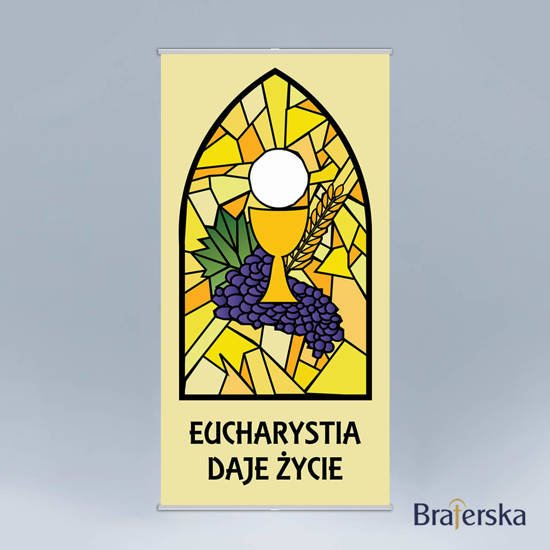 Baner z listwą Pierwsza Komunia Święta - Witraż Eucharystia daje życie