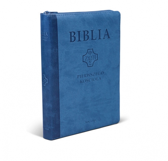 Biblia pierwszego Kościoła z paginatorami i suwakiem niebieska