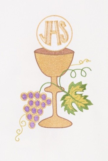 Ecru ornat haftowany z symbolem "Kielich i winogrona + IHS"