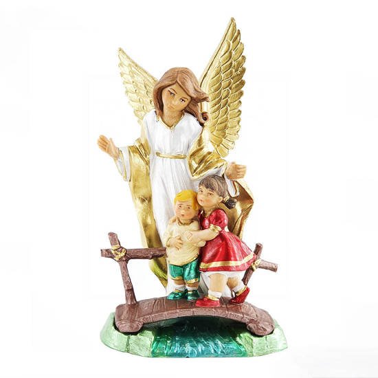 Figurka - Anioł Stróż z dziećmi - złoty - 17 cm